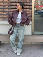Muriel Faux Leather Zip-Up Jacket