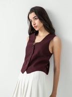 Coral Button-Up Crop Vest