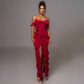 Backless Slit Spliced Halter Dress