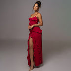 Backless Slit Spliced Halter Dress