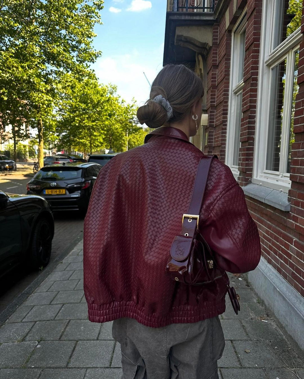 Catalyna Burgundy Faux Leather Jacket