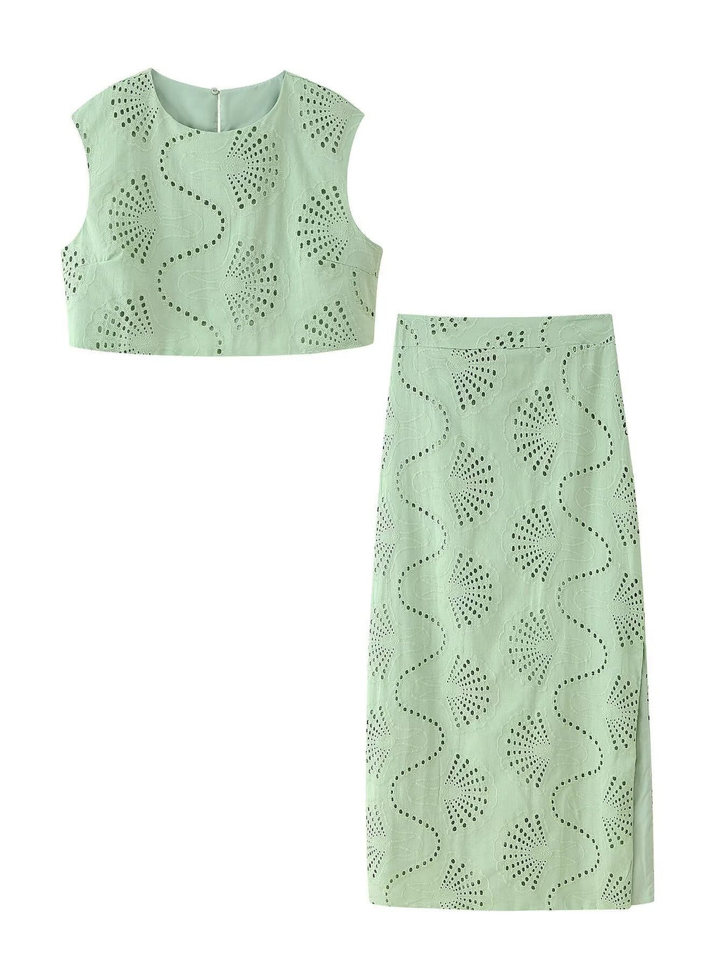 Alaura Green Embroidered Skirt Set