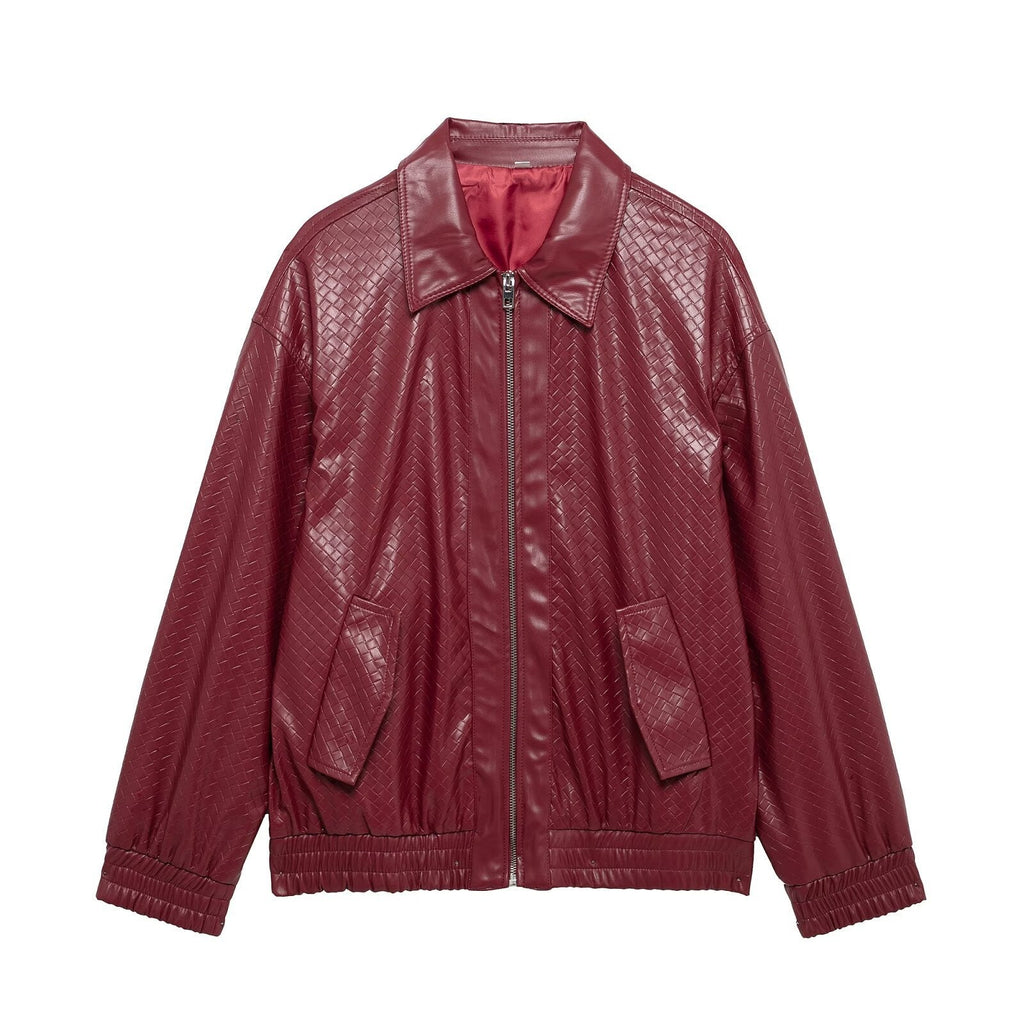 Catalyna Burgundy Faux Leather Jacket