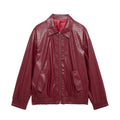 Catalyna Burgundy Faux Leather Jacket