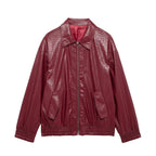 Catalyna Burgundy Faux Leather Jacket