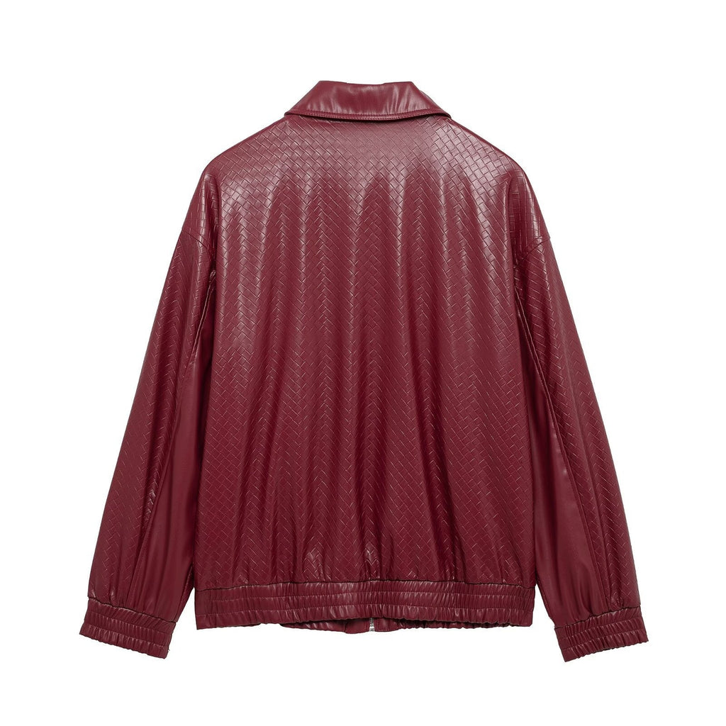 Catalyna Burgundy Faux Leather Jacket