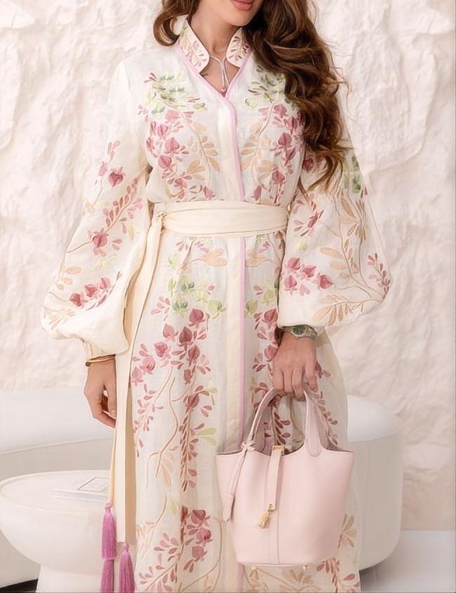 Cressida Floral Lace Up Long Sleeve Maxi Dress