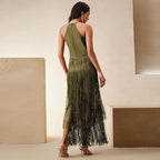 Quelr Halterneck Fringe Midi Dress