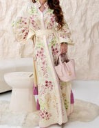 Cressida Floral Lace Up Long Sleeve Maxi Dress