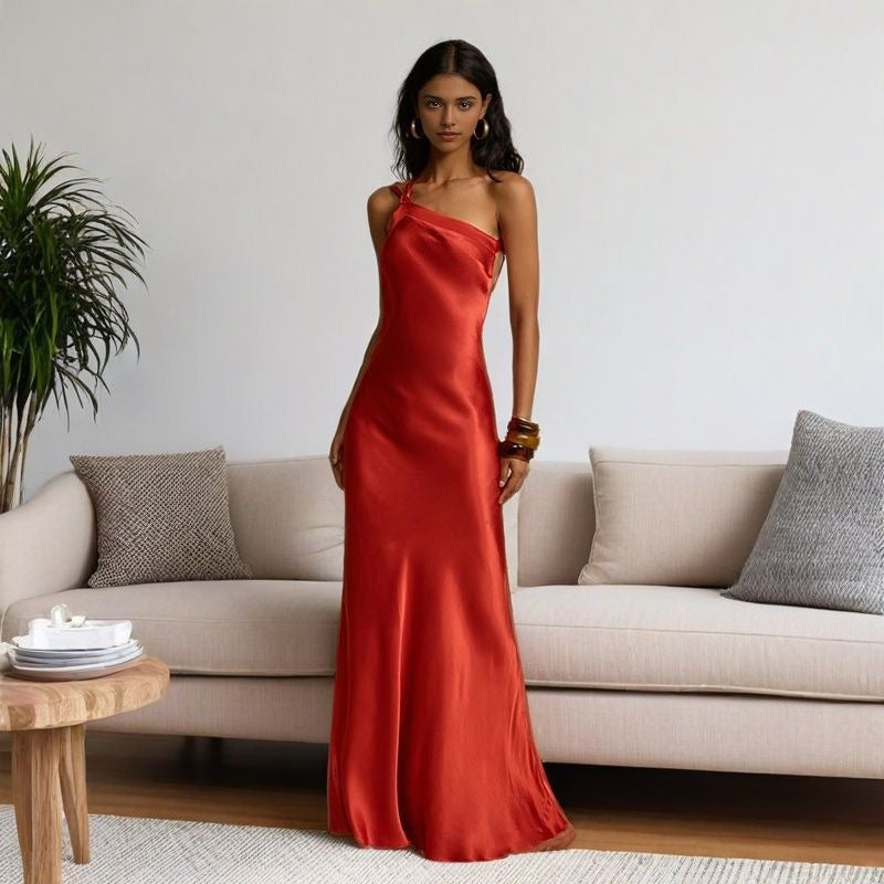 Flawless and Free One Shoulder Relaxed Slit Maxi Dress