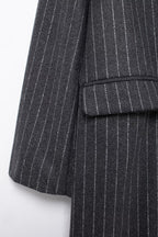 Kassidee Striped Lapel Long Coat