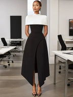 Folded Collar Midi Dress With Tie