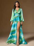 Halterneck Printed Ruffle Maxi Dress