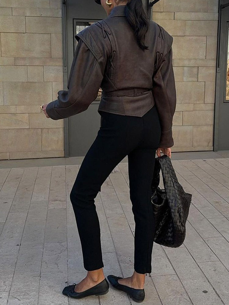Mishika Crinkled Faux Leather Jacket