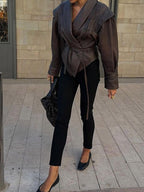Mishika Crinkled Faux Leather Jacket
