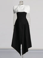 Folded Collar Midi Dress With Tie