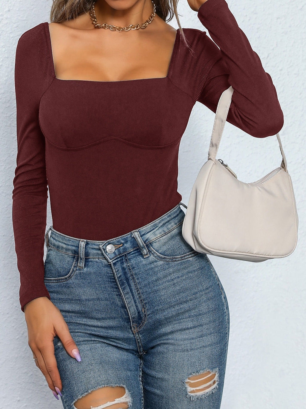 Boat Neck Knitted Bodysuit
