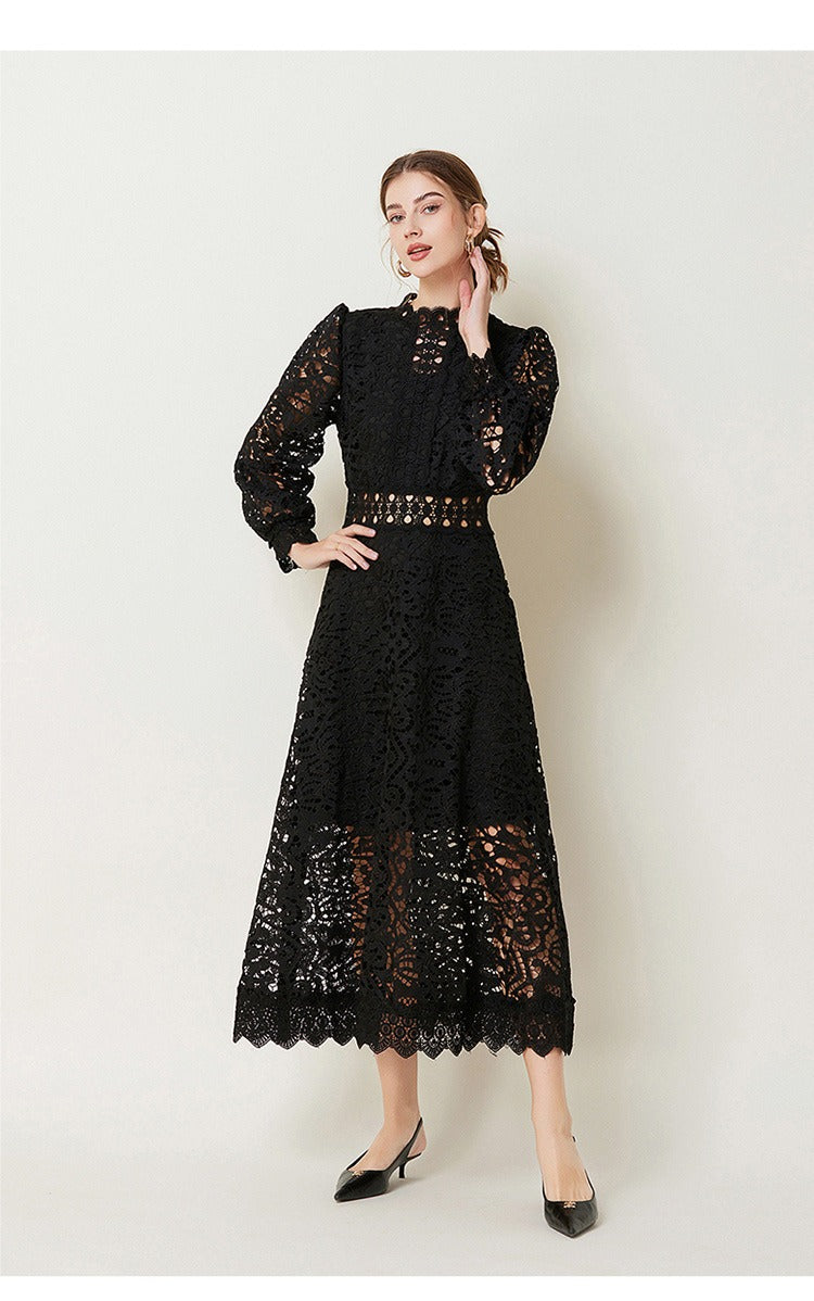 Victoirk Lace Butterfly-Sleeve Midi Dress