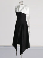 Folded Collar Midi Dress With Tie