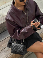 Jesse Burgundy Faux Leather Cropped Jacket