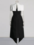 Folded Collar Midi Dress With Tie