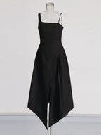 Folded Collar Midi Dress With Tie