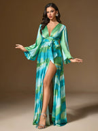 Halterneck Printed Ruffle Maxi Dress