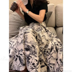 Ink Painting Skirt Women Autumn Winter High Waist Swing Skirt