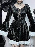 InsGoth Gothic Lace Up Velvet Queen Renaissance Medieval Witch Vintage Cosplay Party Dress
