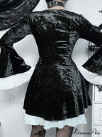 InsGoth Gothic Lace Up Velvet Queen Renaissance Medieval Witch Vintage Cosplay Party Dress