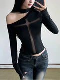 Intersecting Net Patchwork Knit Top