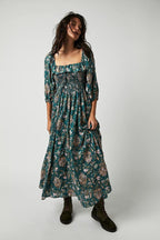 Ariadna Exclusive Printed Midi Dress with Ruched Bodice and Ruffles Statement Occasion Edit