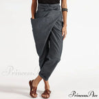 Irregular Lacing Cropped Casual Solid Color Trousers