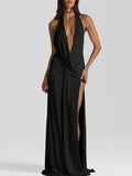 Isabella Halter Deep-V Maxi Dress