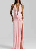 Isabella Halter Deep-V Maxi Dress