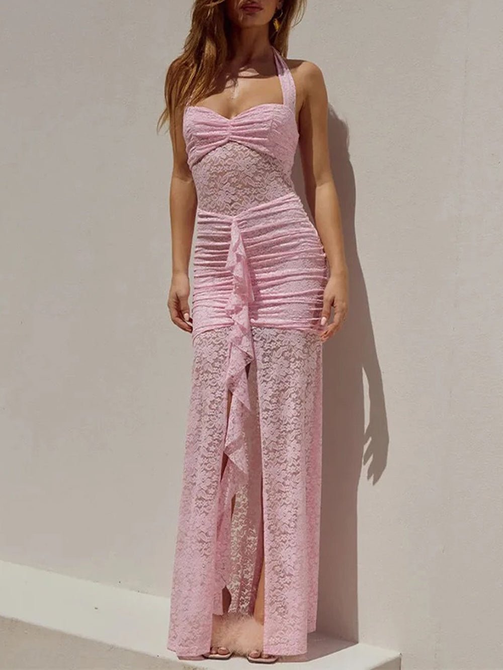 Isabella Lace Ruffled Maxi Dress