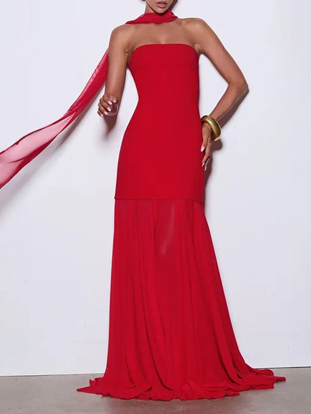 Isabella Strapless Scarf Collar Gown