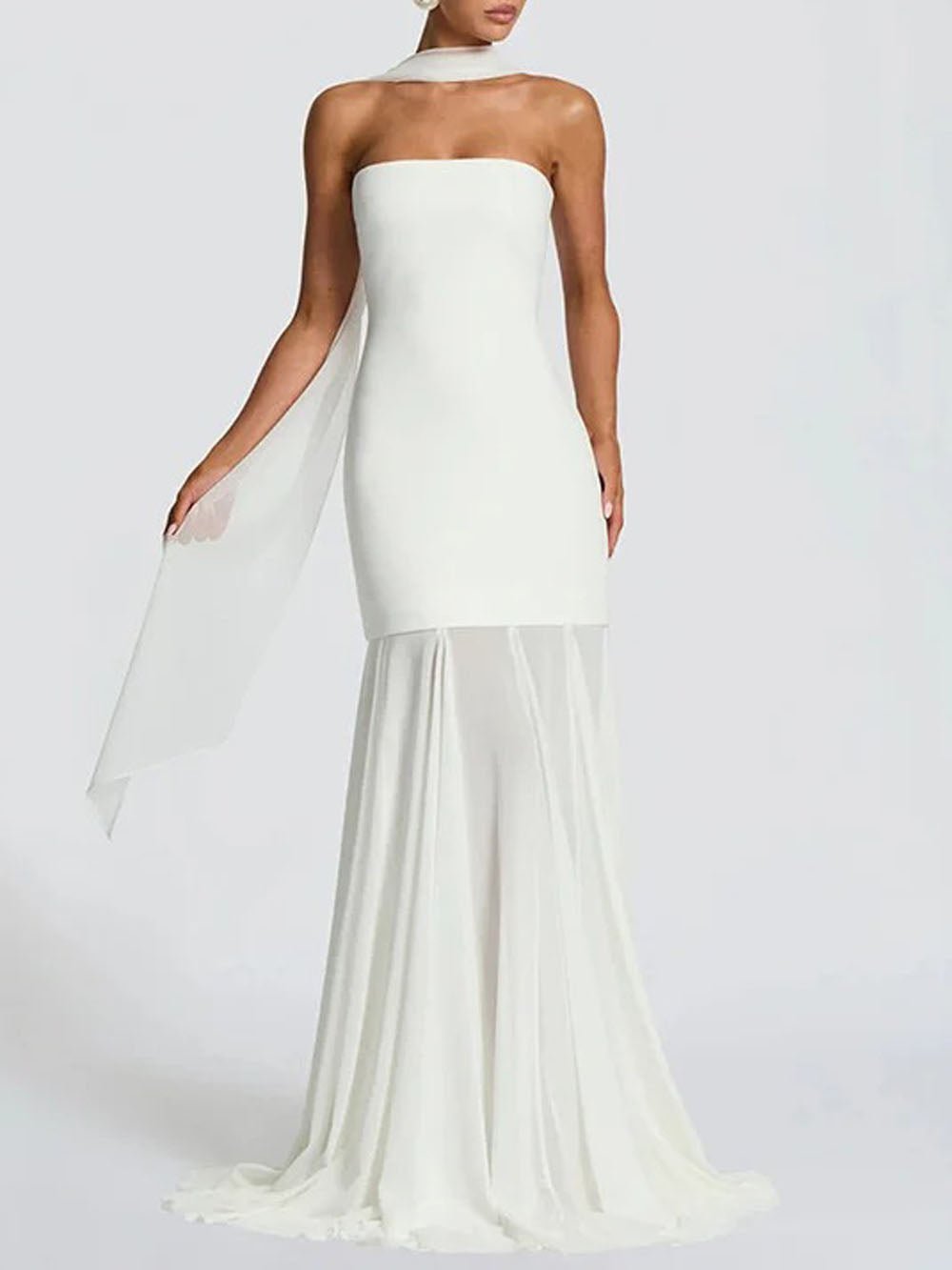 Isabella Strapless Scarf Collar Gown