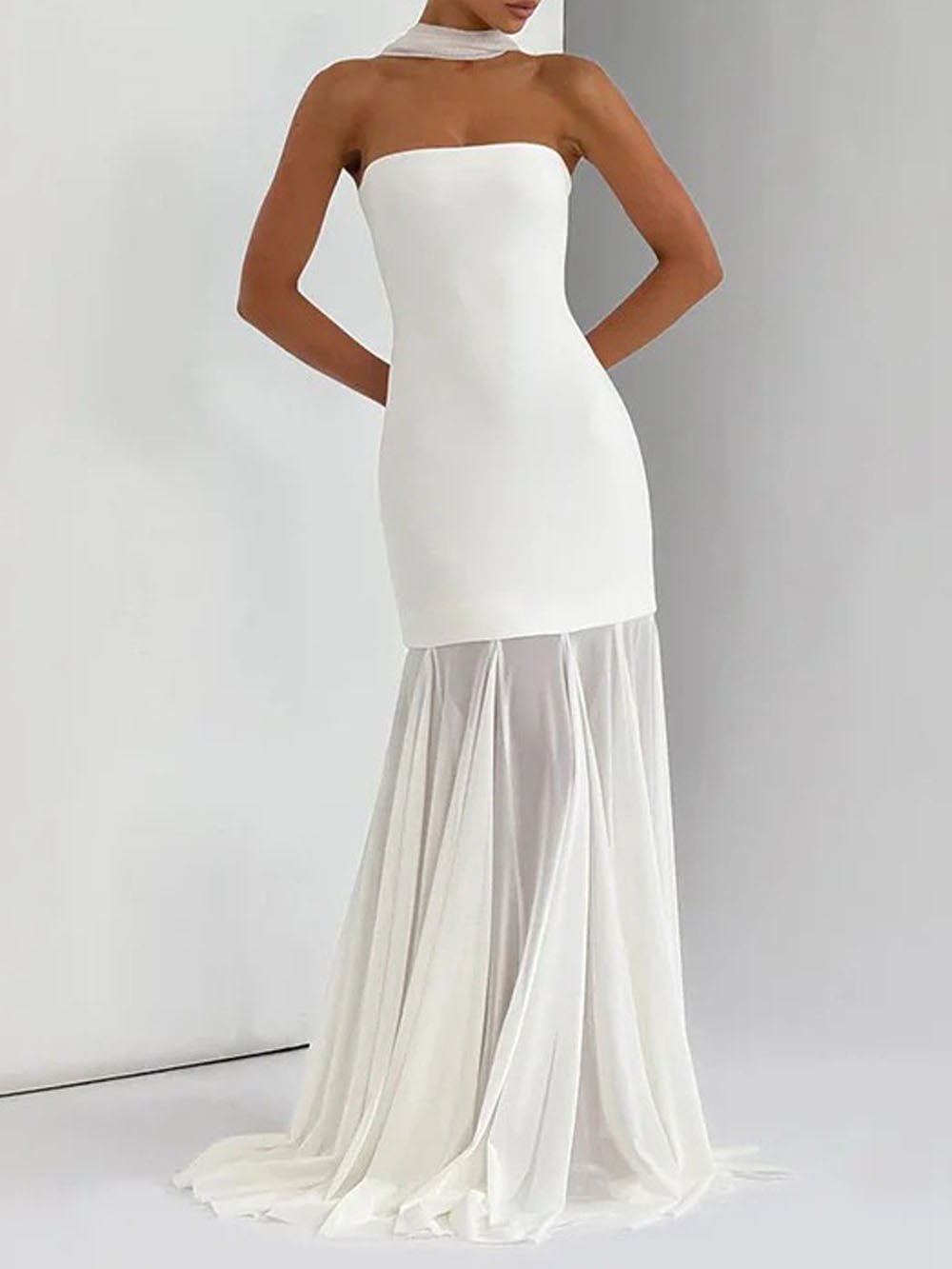 Isabella Strapless Scarf Collar Gown