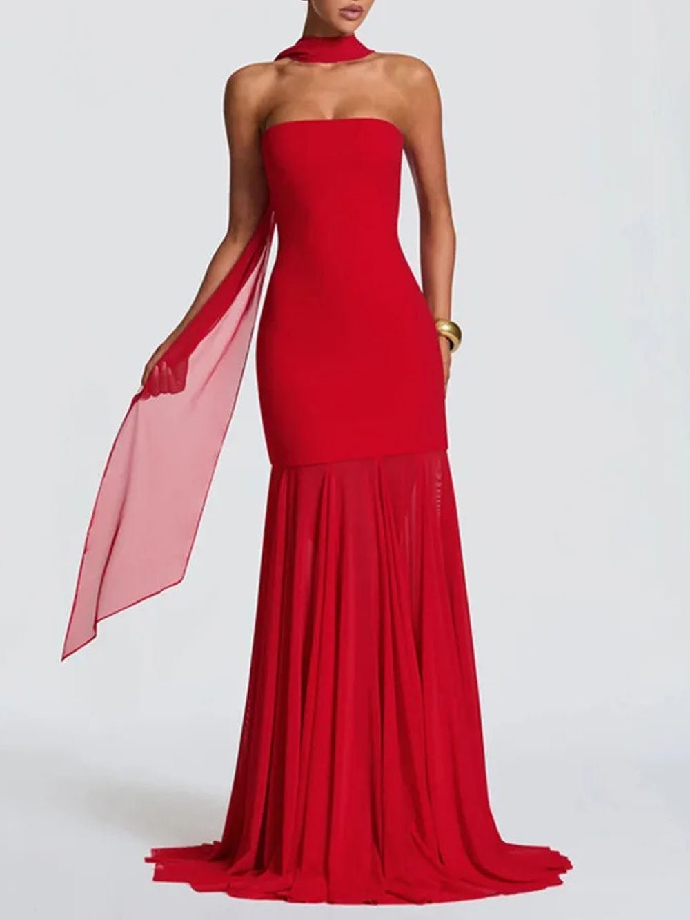 Isabella Strapless Scarf Collar Gown