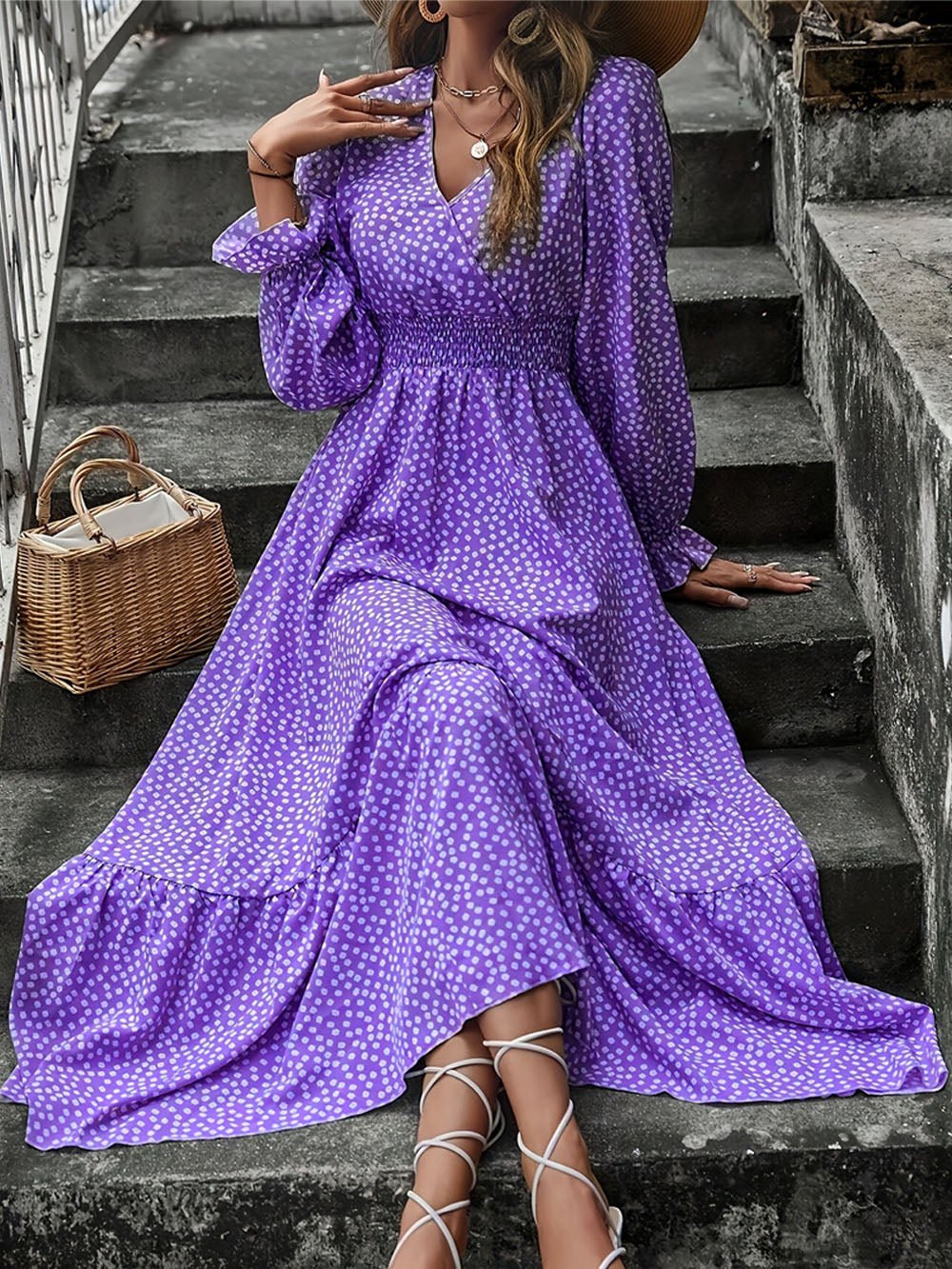 Isabelle Long Sleeve Ruffle Hem Maxi Dress
