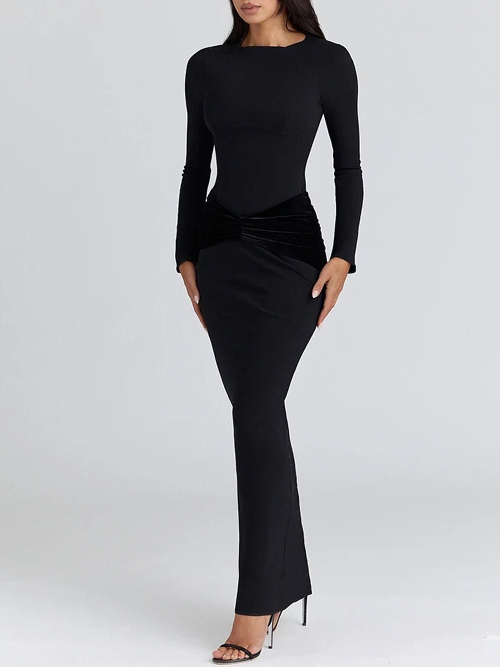 Isla Long Sleeve Ruched Maxi Dress