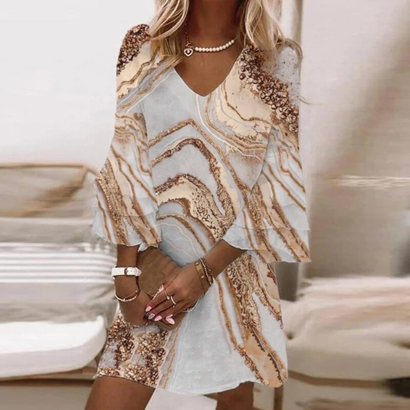 Imrana Seductive V-neck Bell Sleeve Mini Dress for Women