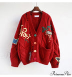 Jacket Loose Pocket Embroidery Fashion Knit Cardigan