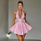 Jacquard Bow Waist Wrap Vacation Dress