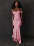 Jacquard Off Shoulder Mermaid Vacation Dress