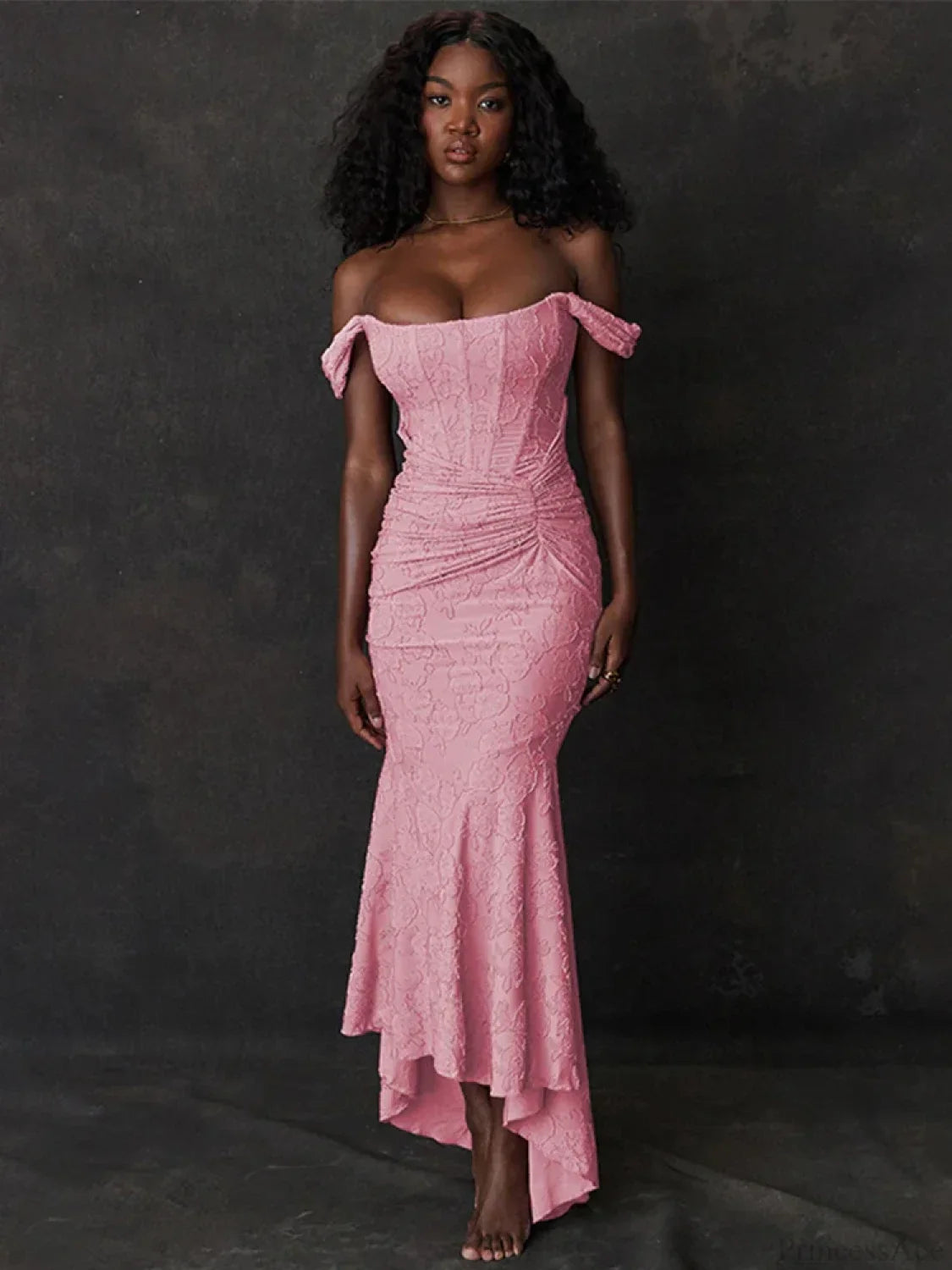 Jacquard Off Shoulder Mermaid Vacation Dress