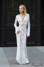 Jacquard Sheer Lace Sexy Bodycon Maxi Dress
