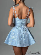 Jacquard Texture Suspender Charming Slimming A-Hem Mini Dress