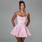 Jacquard Waist Wrap A-line Vacation Dress